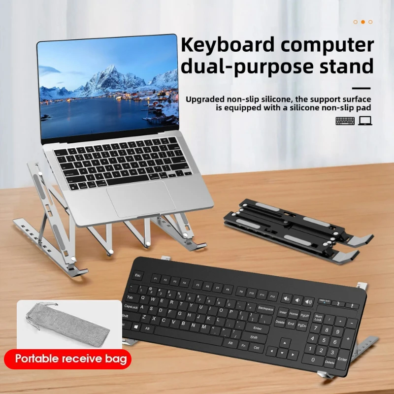 حامل كمبيوتر محمول قابل للطي، حامل كمبيوتر محمول قابل للتعديل من الألومنيوم، حامل كمبيوتر محمول 7 زوايا لأجهزة MacBook اللوحية قطعة واحدة