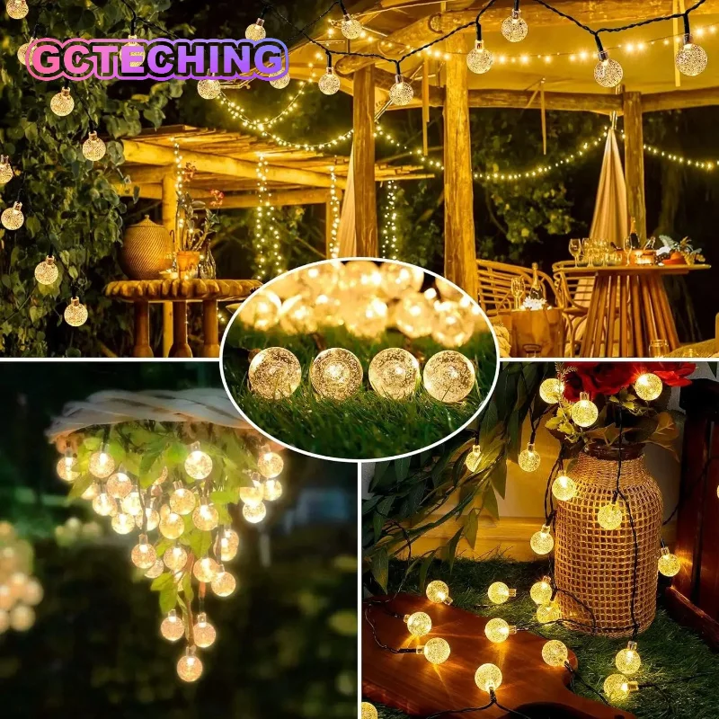 Solar Bubble Balls Lamp String Lights Outdoor Water Drops Outdoor Waterproof Orb Christmas Lights Patio Holiday Party
