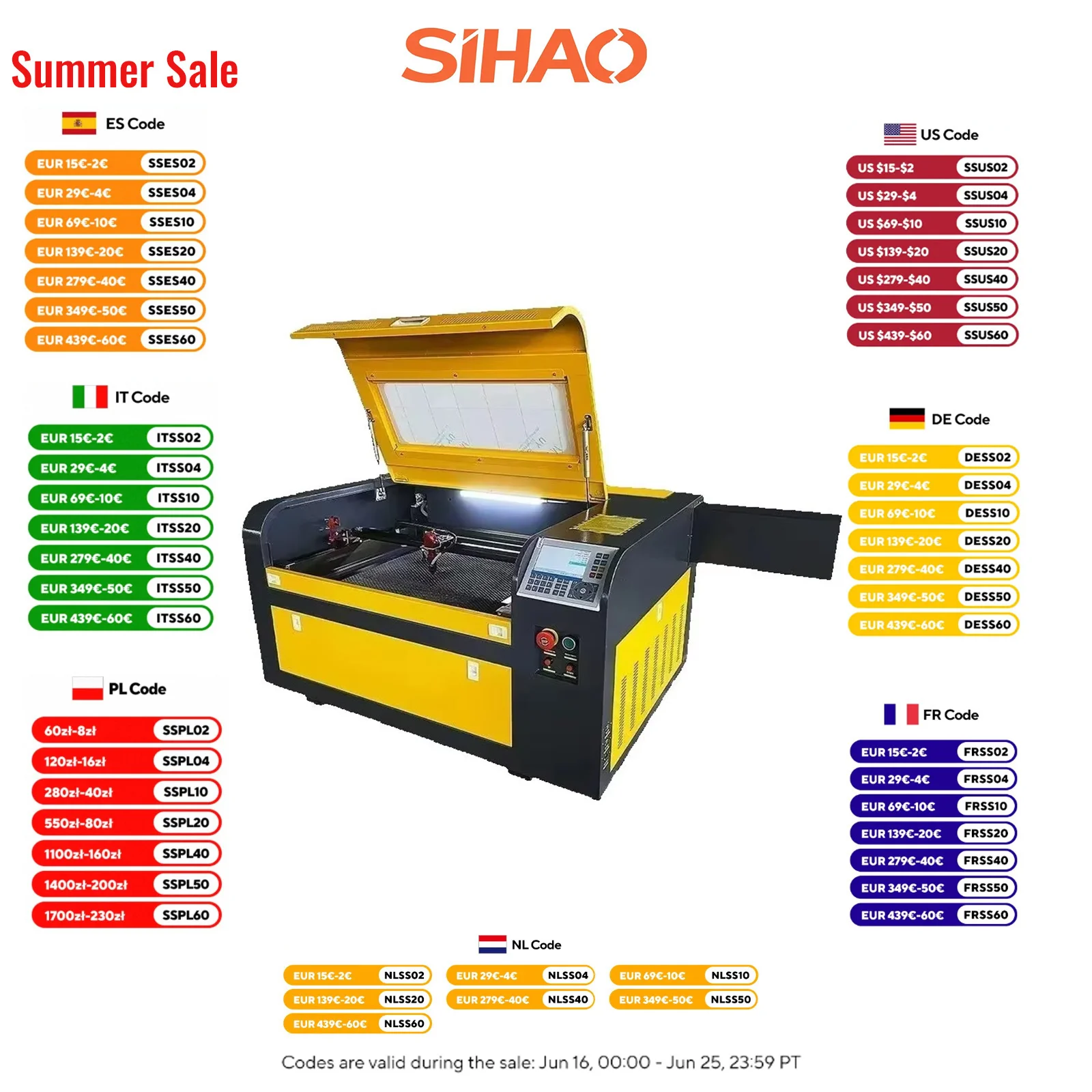 

Sihao 50/60W CO2 Laser Engraving Machine Laser Engraver 40*60cm RUIDA/M2 For Wood Leather Acrylic Water Cooling Machine Tools