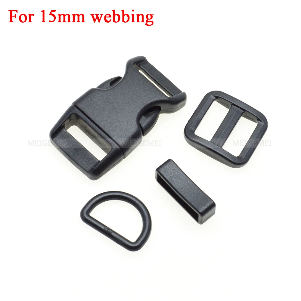 1 set 10mm 15mm 20mm 25mm 30mm 38mm Plastic Slider Adjustable D Rings Belt Loop Curved Side Release Buckles For Paracord