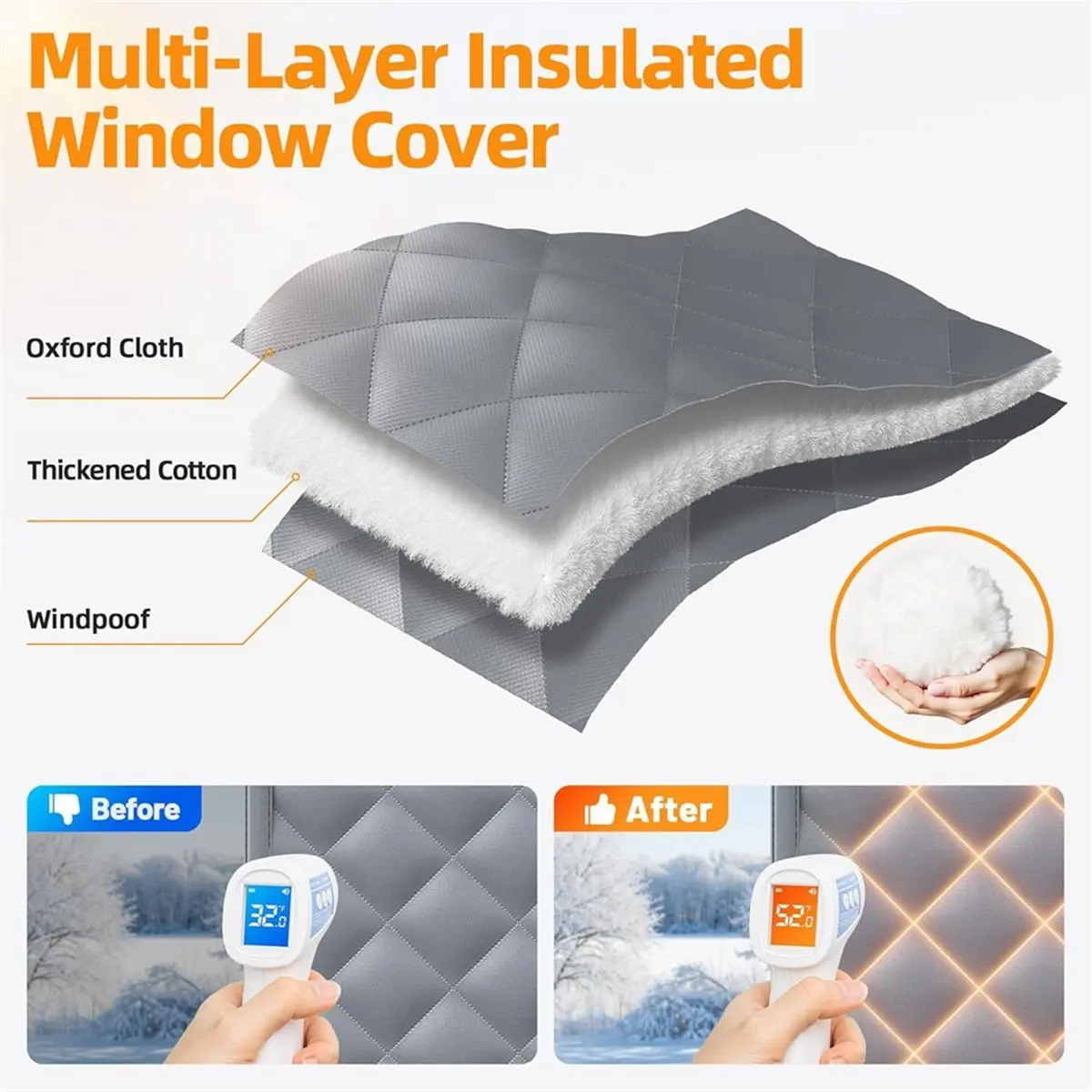 A67T NEW Window Insulation for Winter 39x60Inch Window Insulation Kit Thermal Insulated Window Cover with Hook & Loop
