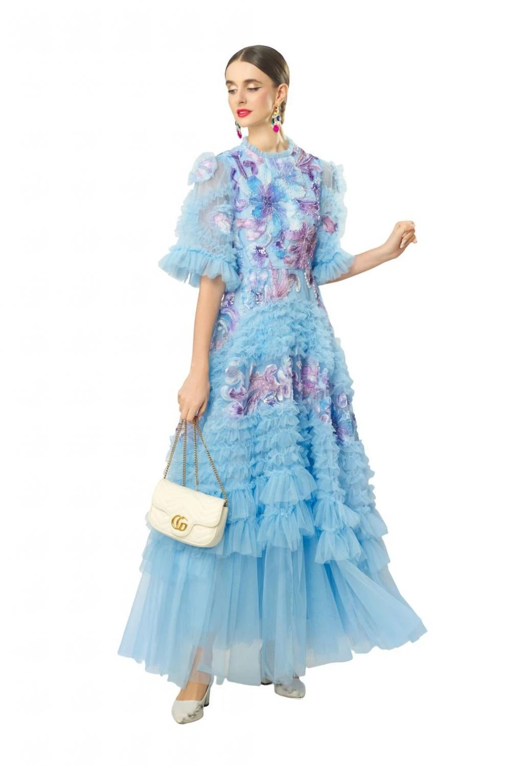 3D Flower Nail Bead Sequin Mesh Dress Princess Style Dress For Women Gradient Color Banquet Evening Gown 2026 new traf
