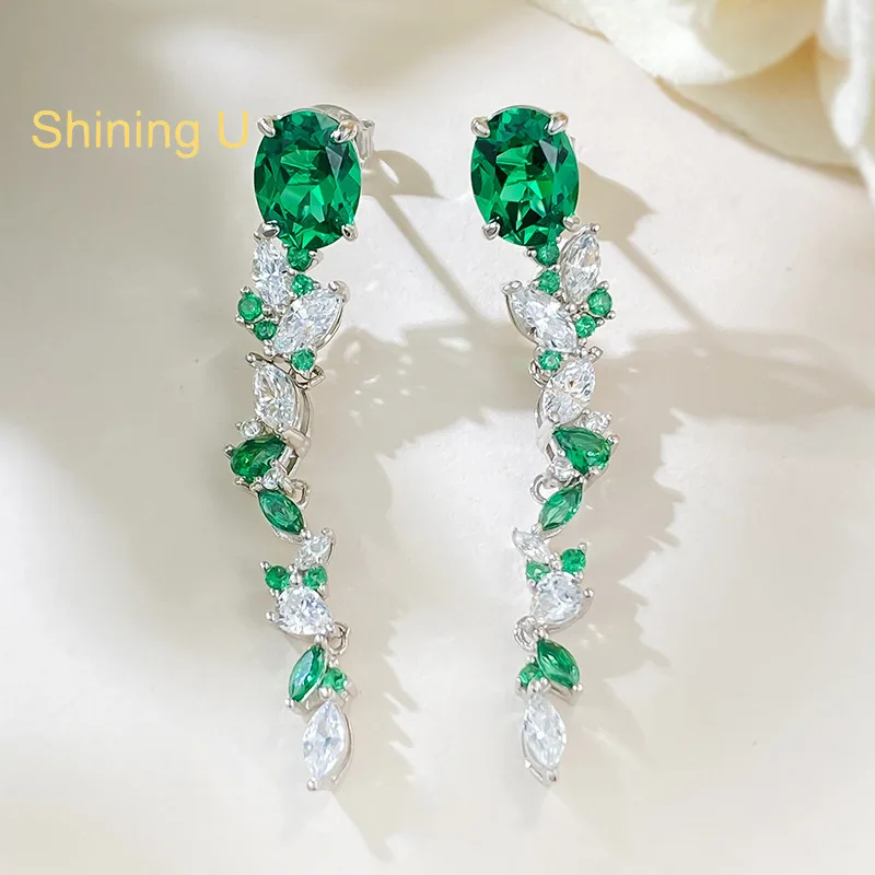 

Серьги-подвески женские из серебра 925 пробы с искусственным изумрудом, 7 Х9 мм