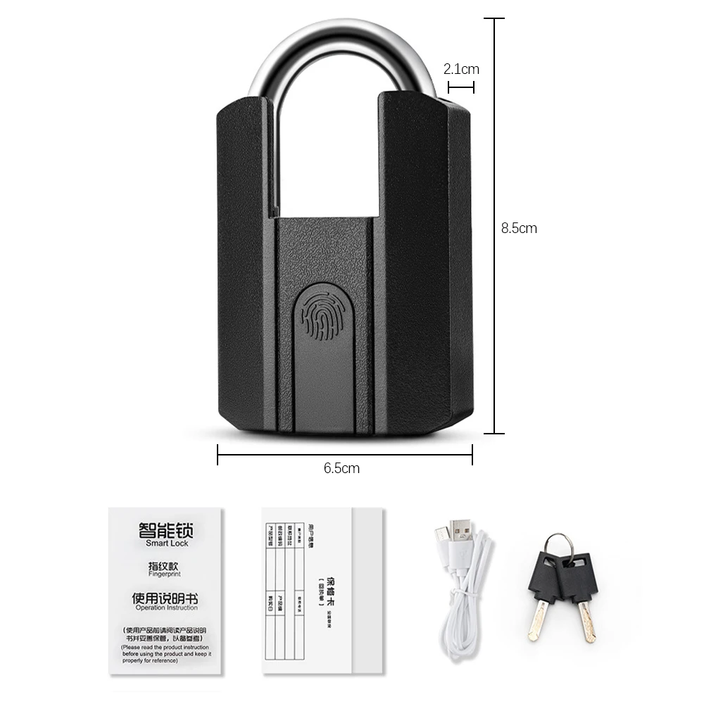 Fingerprint Lock with Key Backup USB Rechargeable Key BT TTLock APP Fingerprint Unlock Keyless Waterproof Fingerprint Padlock