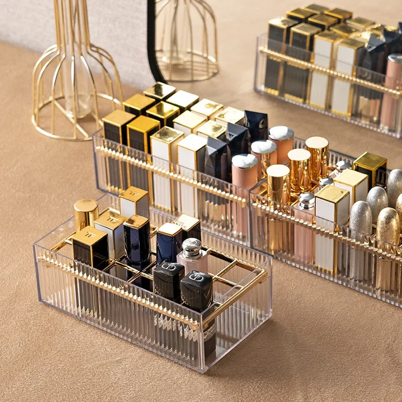 18 Grids Lipstick Organizer Case Makeup Organizer Gold Luxurious Acrylic Cosmetic Storage Box Transparent Makeup Organizer Box