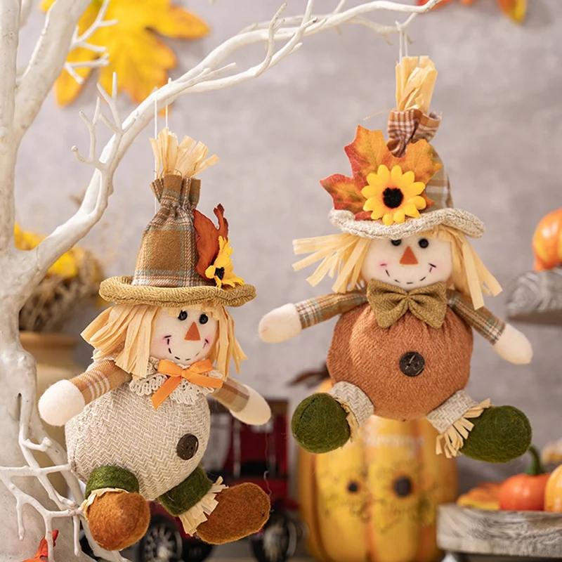 2PCS Harvest Season Doll Handmade Sitting Dolls For Autumn Harvest Home And Room Table Ornaments