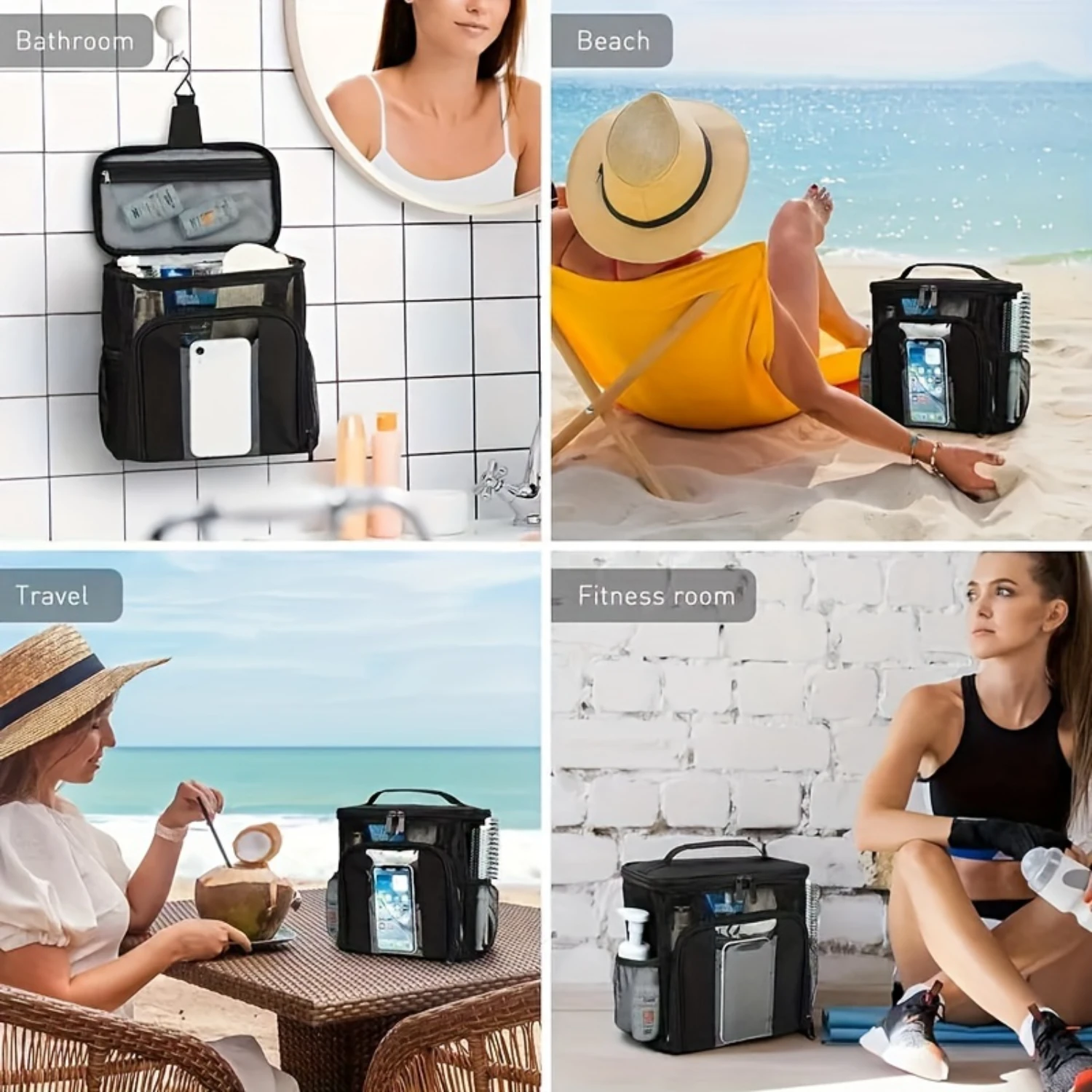 Wall-Mounted Shower Caddy Organizer for Dorm  with Transparent Front Pocket and Smartphone Pouch, Portable College  Toiletry Bag