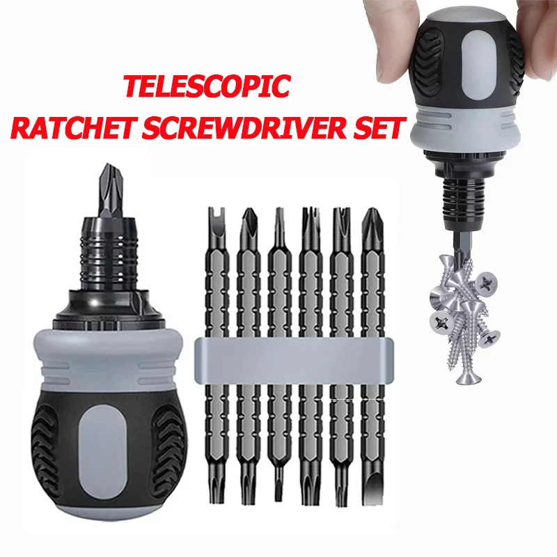 Premium Ergonomic Telescopic Labor-Saving Screwdriver Magnetic Batch Head Mini Ratchet Screwdriver Set Multi-function  Hand Tool