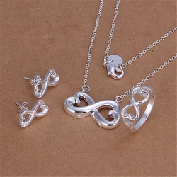 Hot 925 Silver Plated Jewelry Sets Romantic European Style Geometry 8-shaped Pendant Necklace Stud Earrings Ring S171