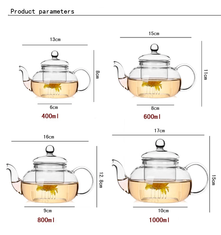 High quality Heat Resistant Glass Flower Tea Pot,Practical Bottle Flower TeaCup Glass Teapot with Infuser Tea Leaf Herbal Coffee