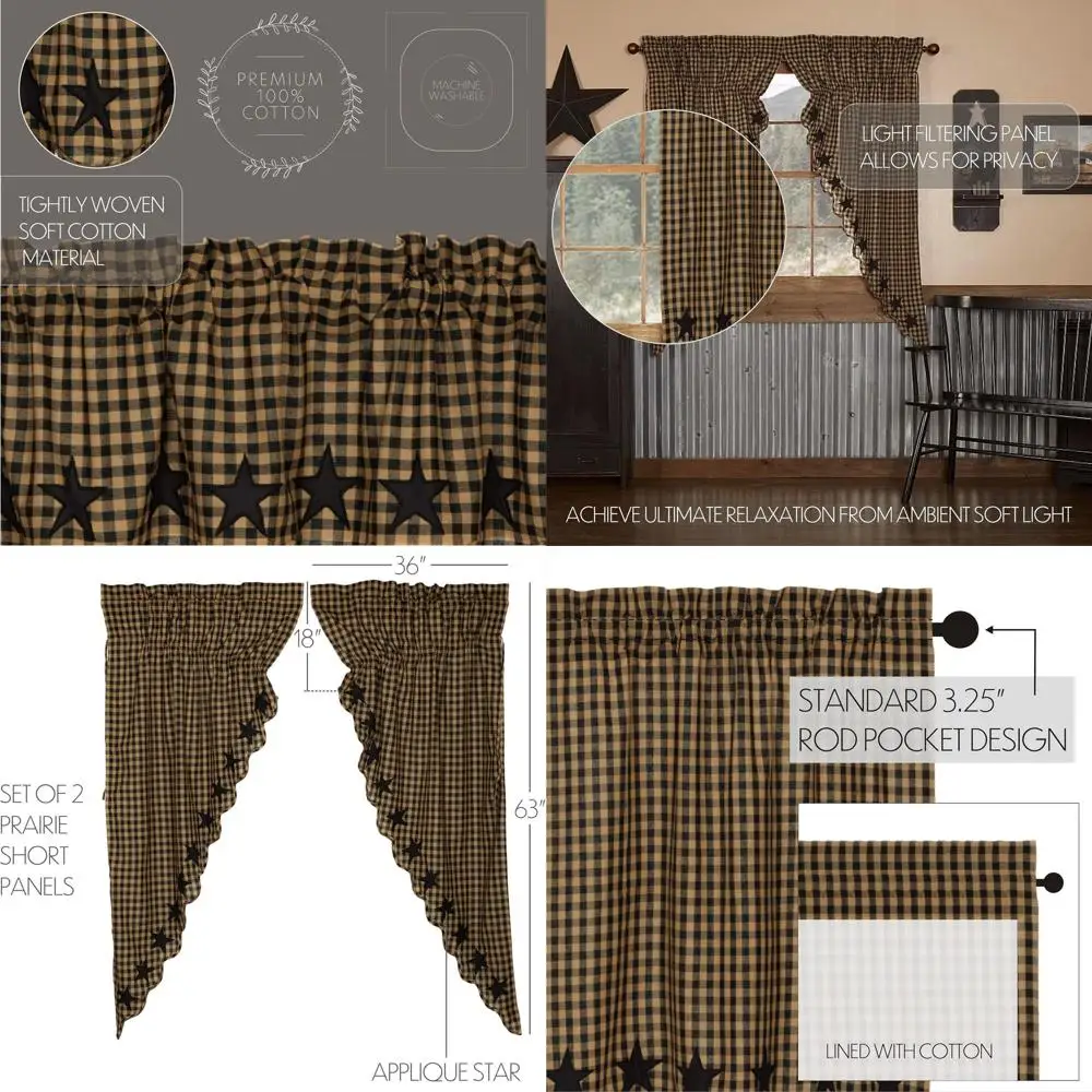 

Черные хлопковые шторы с вышивкой звезд королевского размера Ravishing и завязками на шнурке