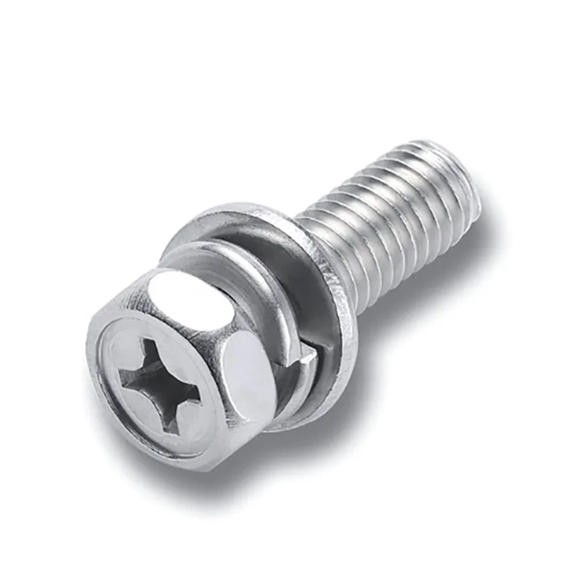 4 Pcs 304 Stainless Steel Hex Cross Combination Screws with Flat & Spring Washers M3-M10 Length 10-50mm for Hardware Repair And