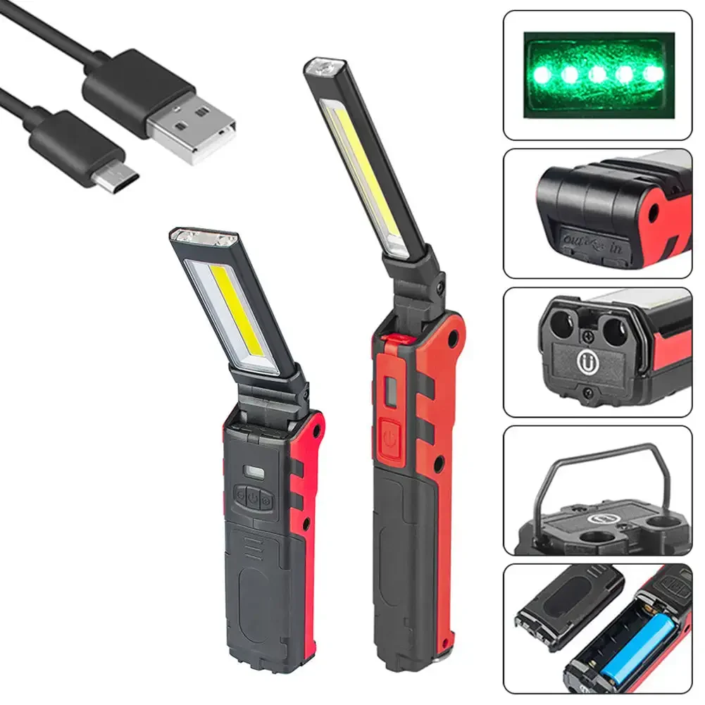 

Car Repair COB LED Work Light Dimmable USB Rechargeable LED Flashlight Inspection Lamp With Magnetic Hook Power Bank Torch