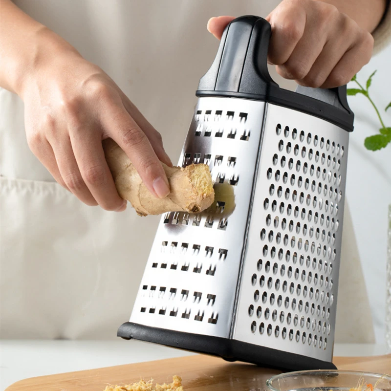 Four-Side Box Grater Cheese Ginger Graters with Container Multipurpose Stainless Steel Slicer for Vegetable Kitchen Accessories