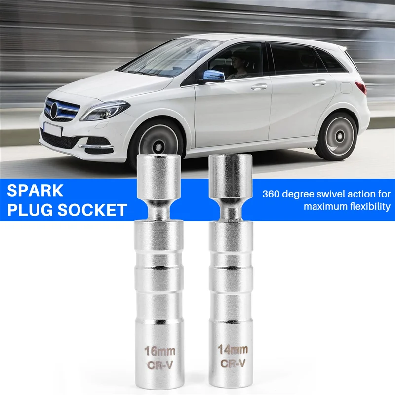 

14MM & 16MM Thin Wall Magnetic Swivel Spark Plug Socket - 3/8-Inch Drive 12-Point Spark Plug Socket Removal Tool - Swivel Extens