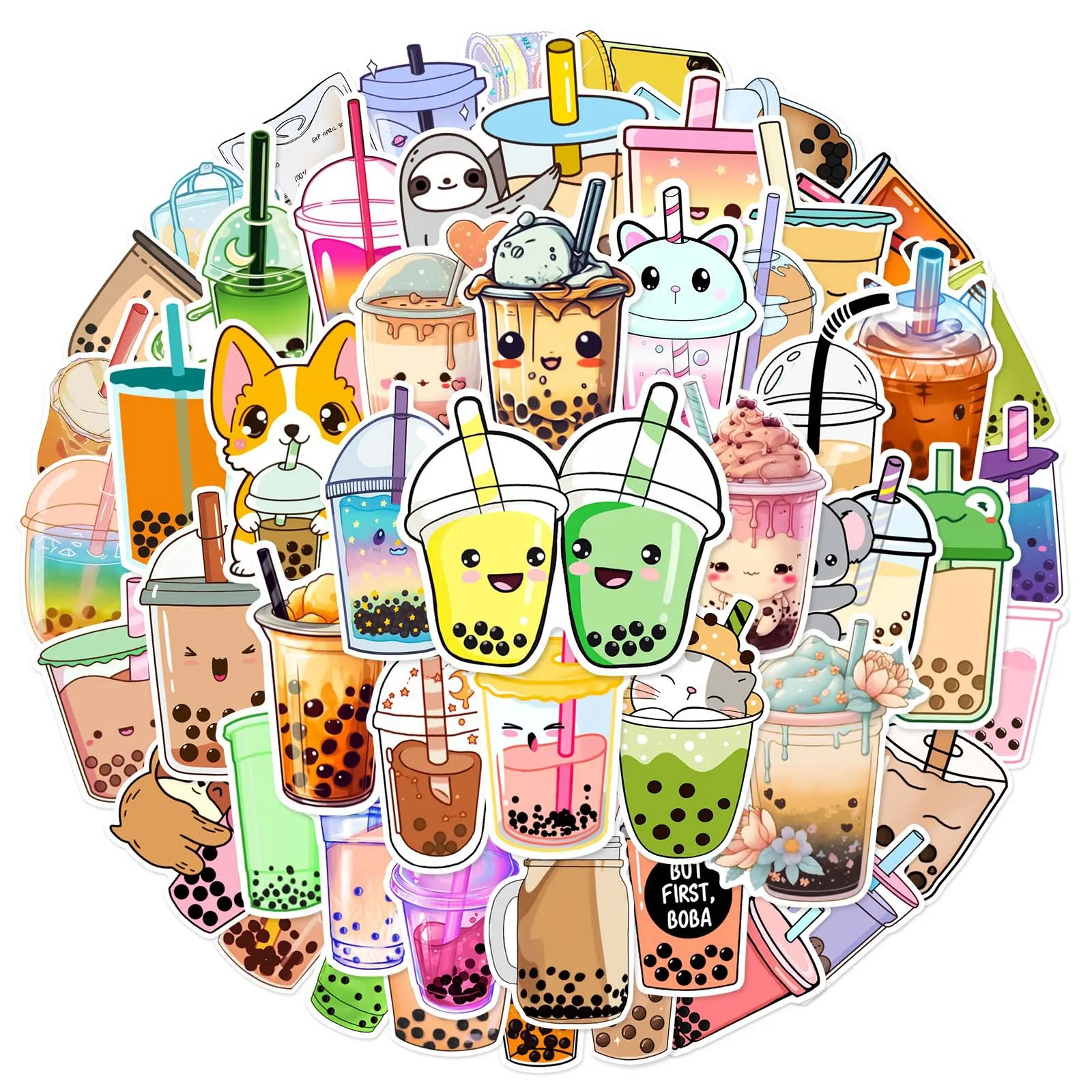 10/25/50pcs Pearl Milk Tea Cartoon Stickers for DIY Decor Stationery Suitcase Water Bottle Phone Laptop Skateboard Scrapbooking