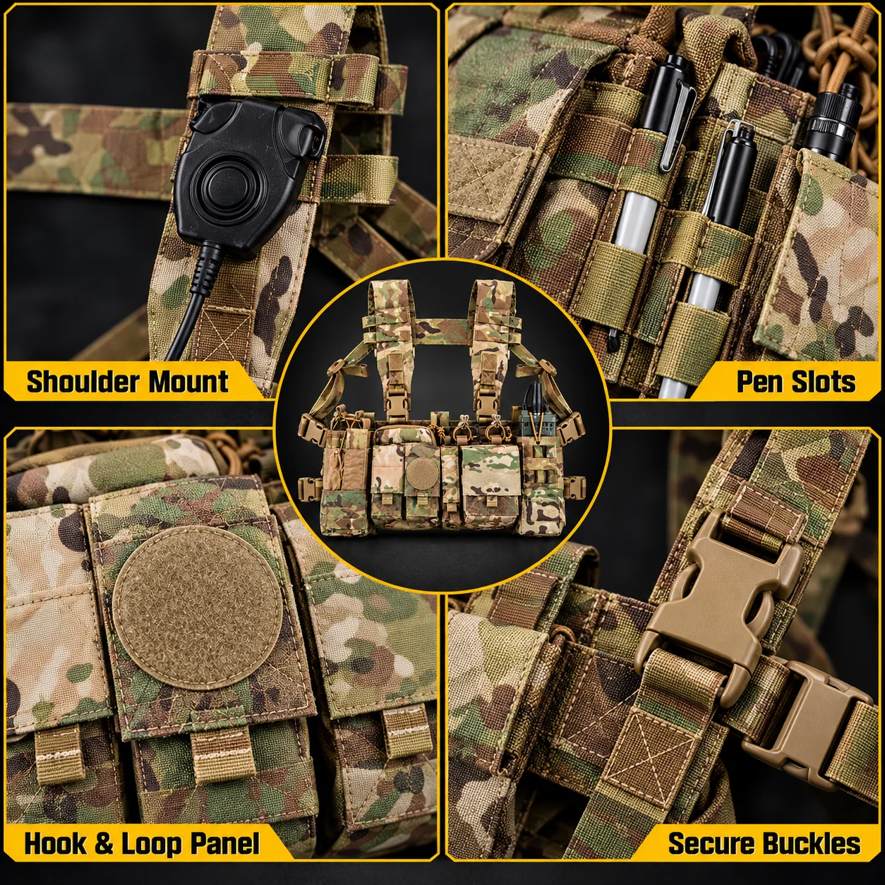Tactical Patrol Vest, Commuter Chest Rig, Detachable Radio Pouch, Modular Utility Vest with Removable Front Pouch for Outdoor 5