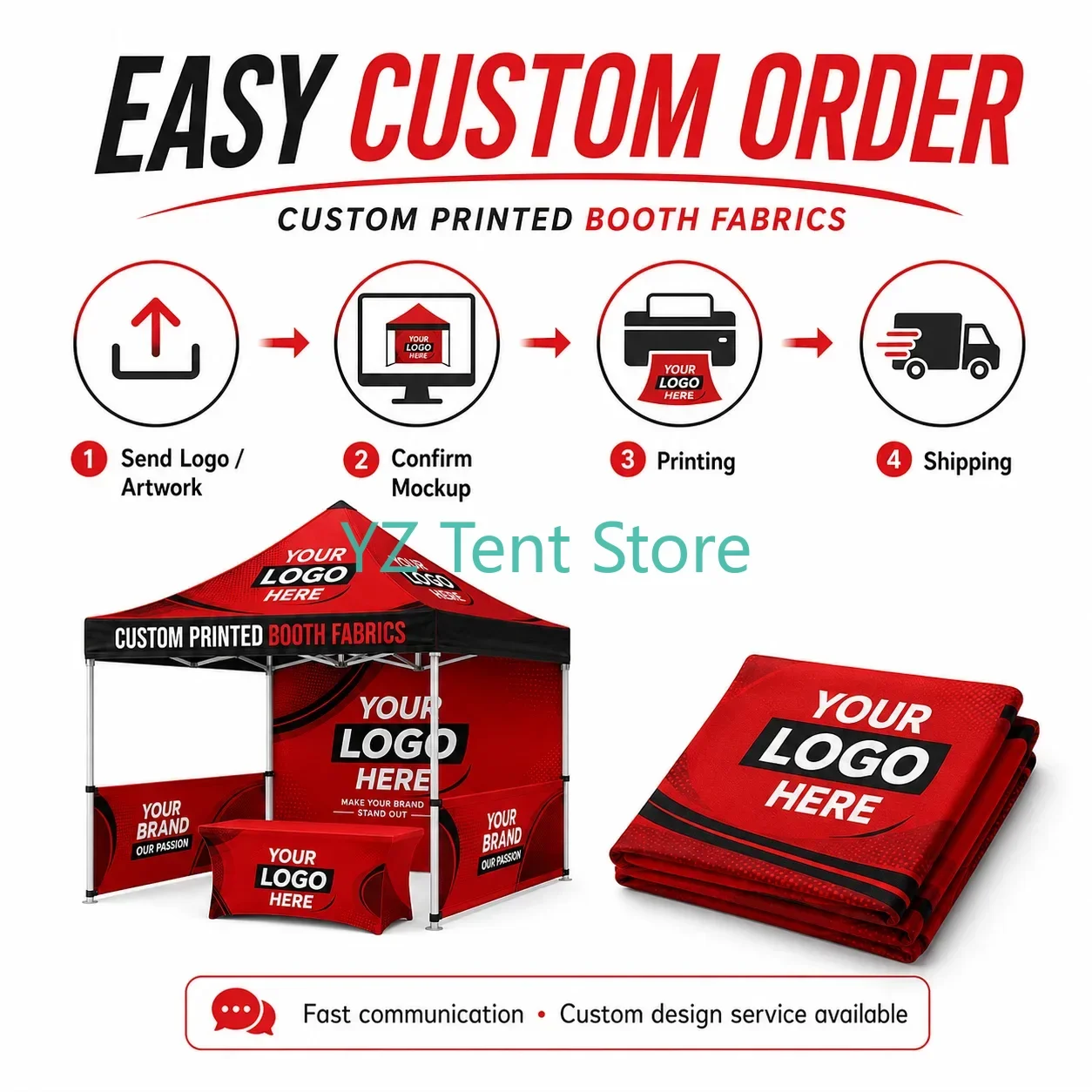 ExhibitionCustom 10x10 Canopy Tent Fabric Cover Logo Printing Pop Up Vendor Booth Banner Back Wall Table Cover Frame