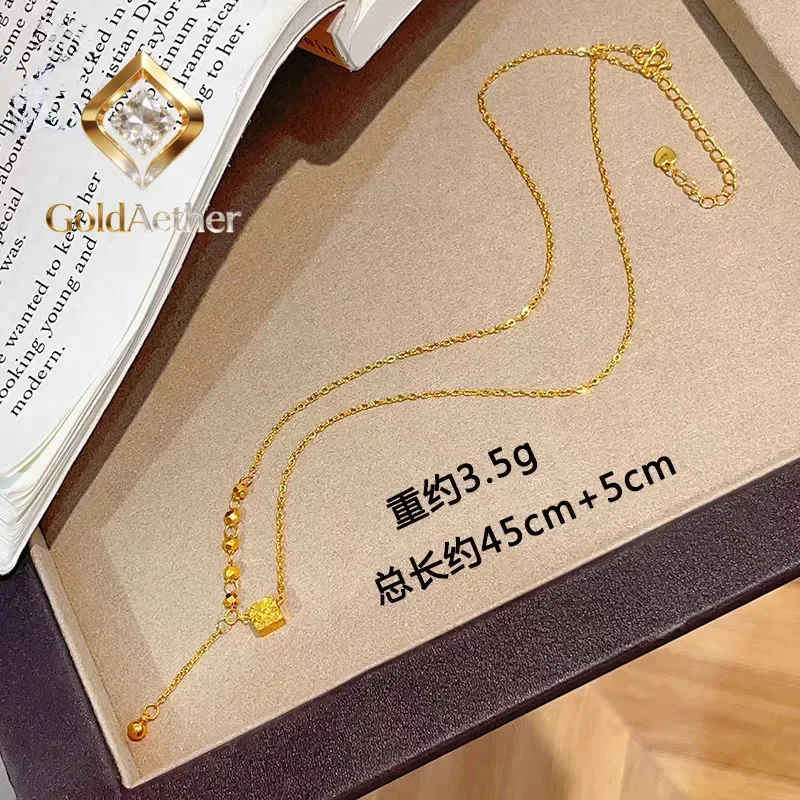 

Ожерелье GoldAether 9999 из настоящего золота 24K с четырехсторонними бусинами «битый лед» и подвеской-кисточкой, цепочка на ключицу с бусинами «танцующие слова» из золота, женское украшение