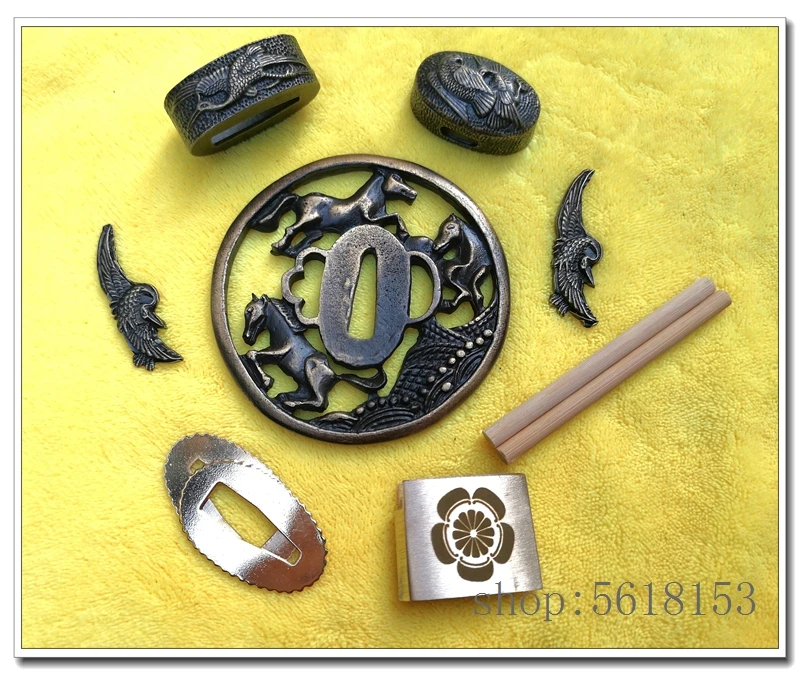 Hige alloy horse tsuba fuchi Menuki Seppa Habaki For Japanese katana wakizashi tanto