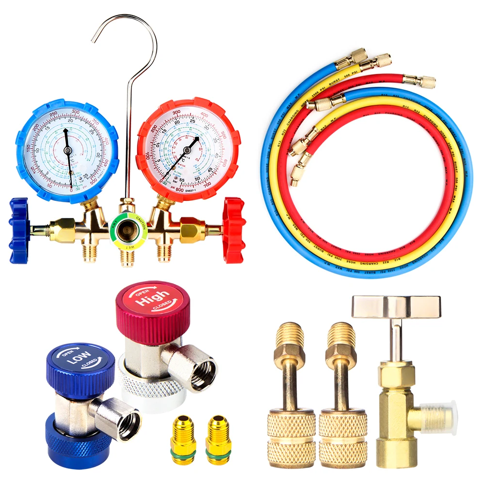 

R410A R22 R134a R404A Manifold Gauge Set HVAC A/C Refrigeration Charging Service with Hoses Adjustable Couplers Adapter
