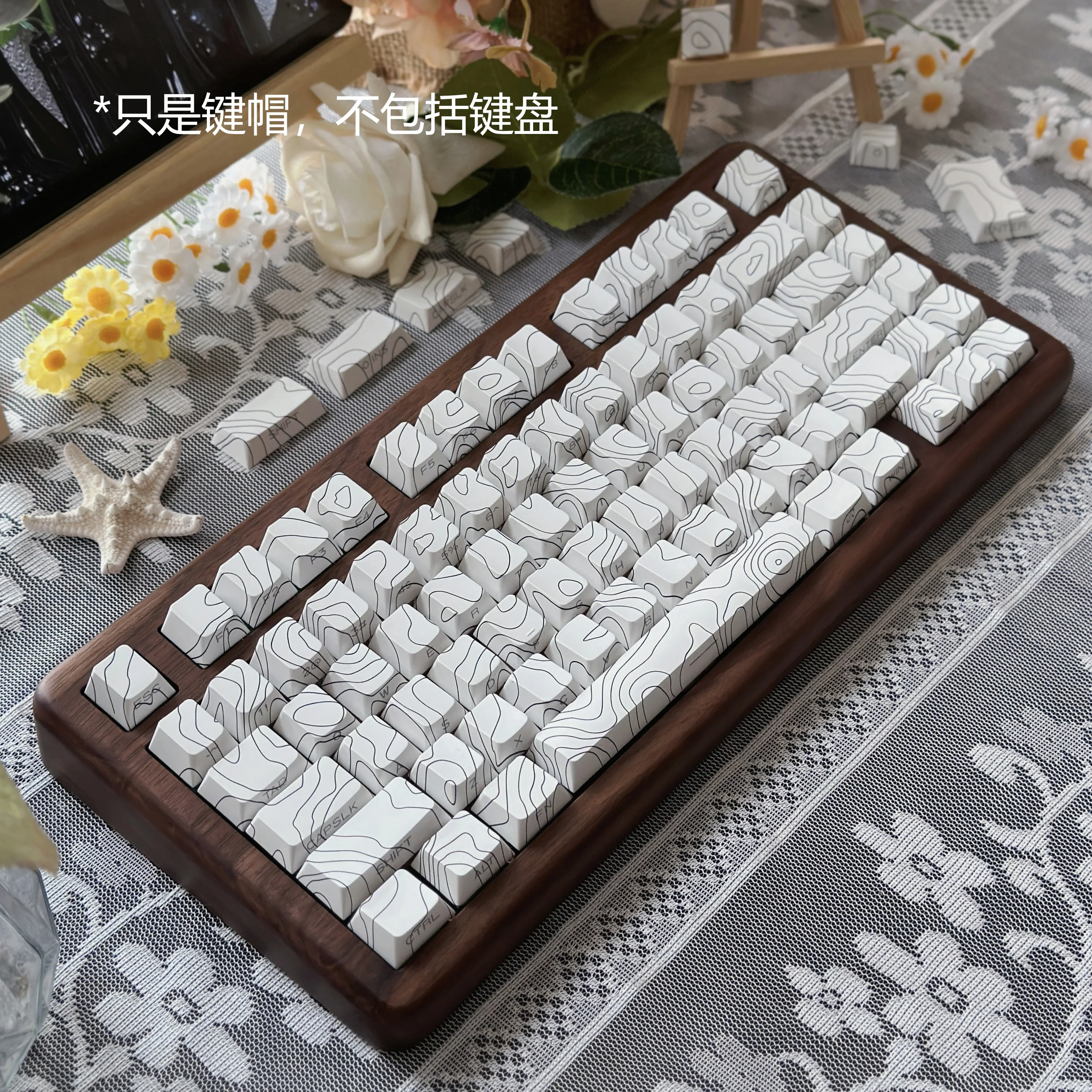 Side‑Printed Light‑Transparent Contour Black‑White Dual‑Color Dye‑Sublimation Keycap Set Fit For MX‑Switch Mechanical Keyboard