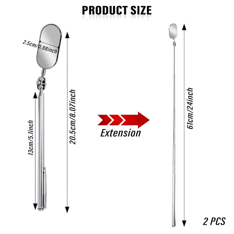 伸縮式検査ミラー、車検ミラー、車両検査用格納式延長ミラー