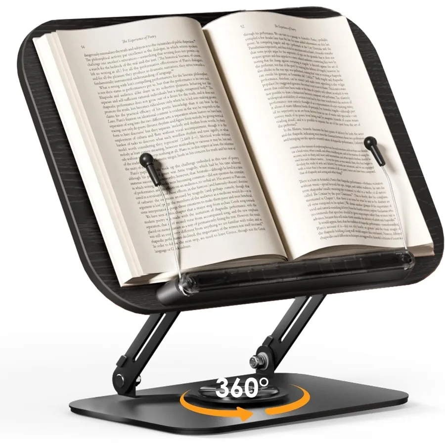 

Book Stand for Reading Adjustable Book Holder with 360 Rotating Bases Foldable Designs and Elastic Clips Multifunctional Displa