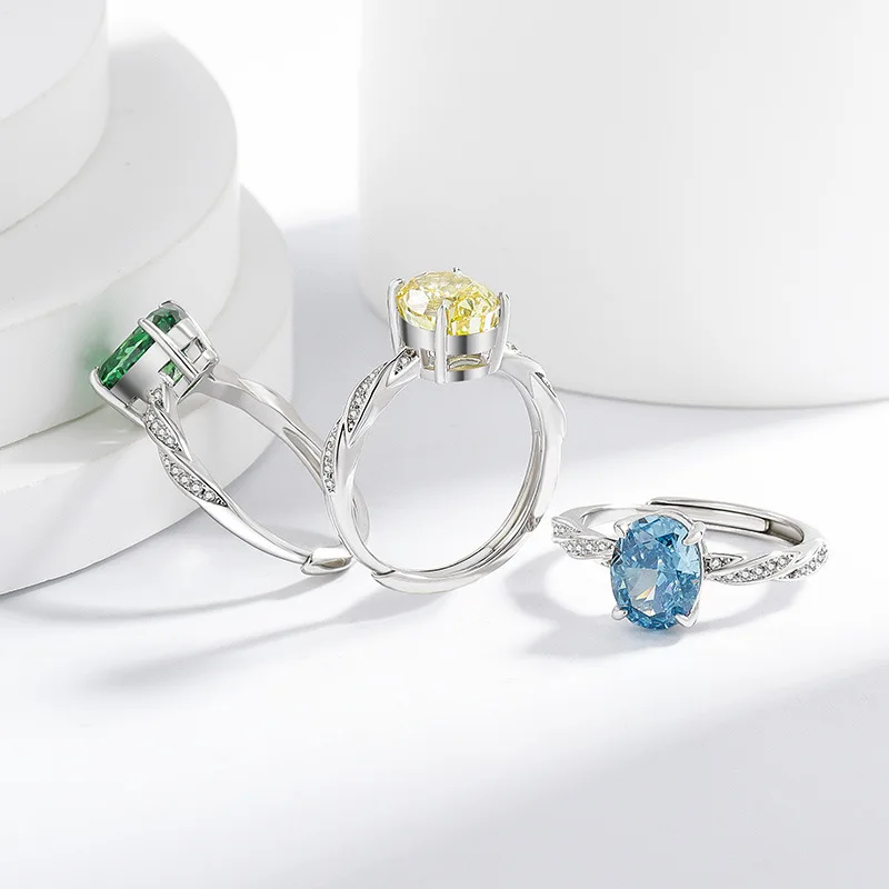 

Ice Flower Cut Pigeon Egg Bright High Carbon Diamond 925 Sterling Silver Twist Ring Ladies Versatile Fashion Jewelry