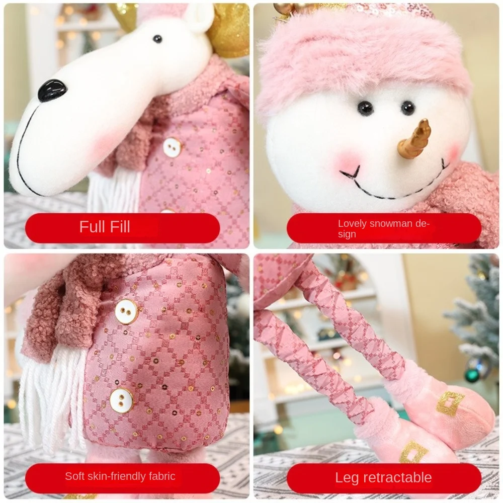 New Christmas Snowman Telescopic Doll Pink Santa Claus Window Scene Christmas Decoration Knitted Elk Doll Merry Christma Gift