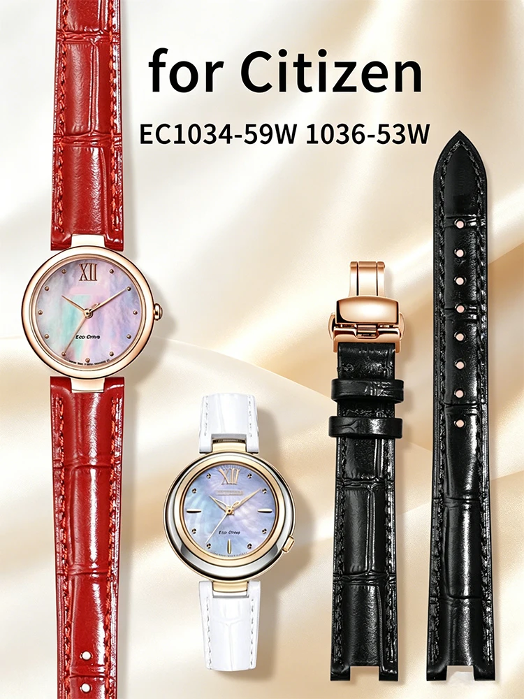 Correa de reloj de cuero genuino para mujer Citizen Eco-Drive EC1034-59W EC1036-53W, pulsera de repuesto con muesca cóncava