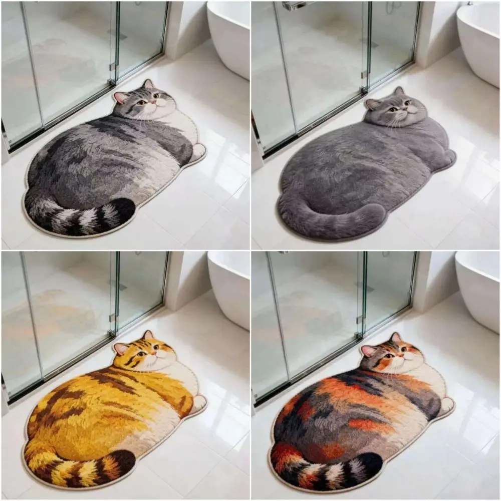 40*60cm Cute Cat Crystal Velvet Floor Mat Russian Blue Non-slip Bedroom Door Small Rug Soft Abrasion-resistant Bathroom Carpet