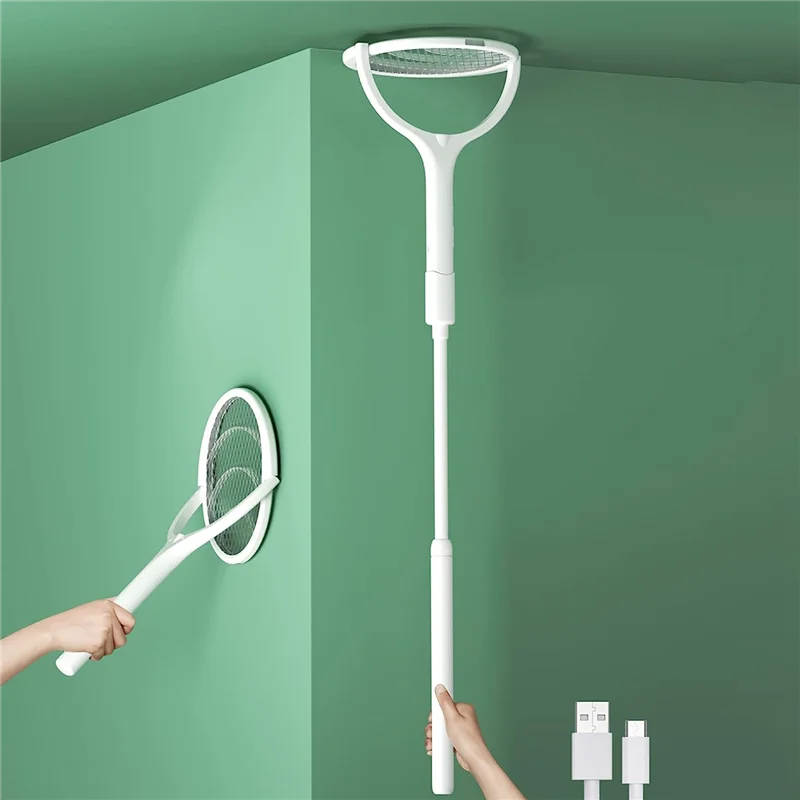 電気ハエたたきザッパー回転ヘッド充電式屋内ザッパー果物ハエ + 1 個伸縮延長杖-AT64