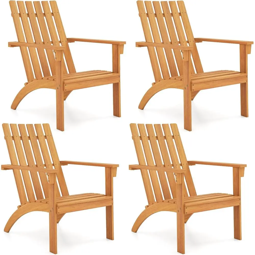 

Natural Acacia Wood Outdoor Adirondack Chair with Fire Pit, Sloping Back, Curved Seat, and Wide Arms