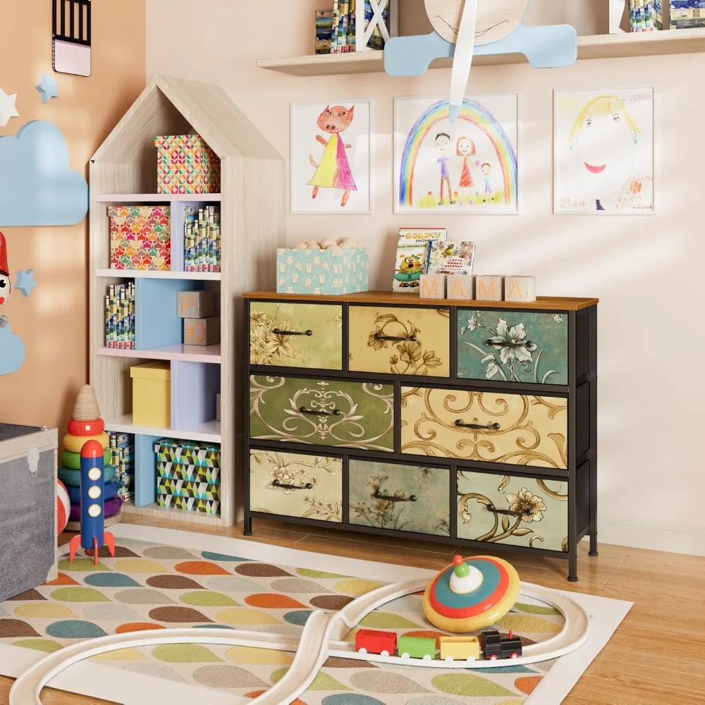 

8 Drawer Dresser, Wide Fabric Chest of Drawers, Vintage Furniture for Bedroom, Living Room, Hallway