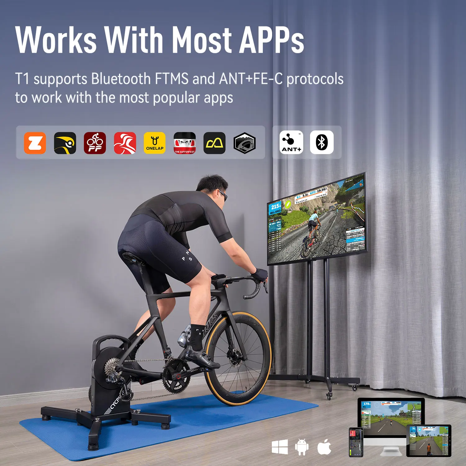 CYCPLUS T1 محرك الطاقة المباشر مدرب الدراجة الذكية داخلي ركوب الدراجات الجبلية الطريق الدراجة ANT + BLE مدرب المنزل