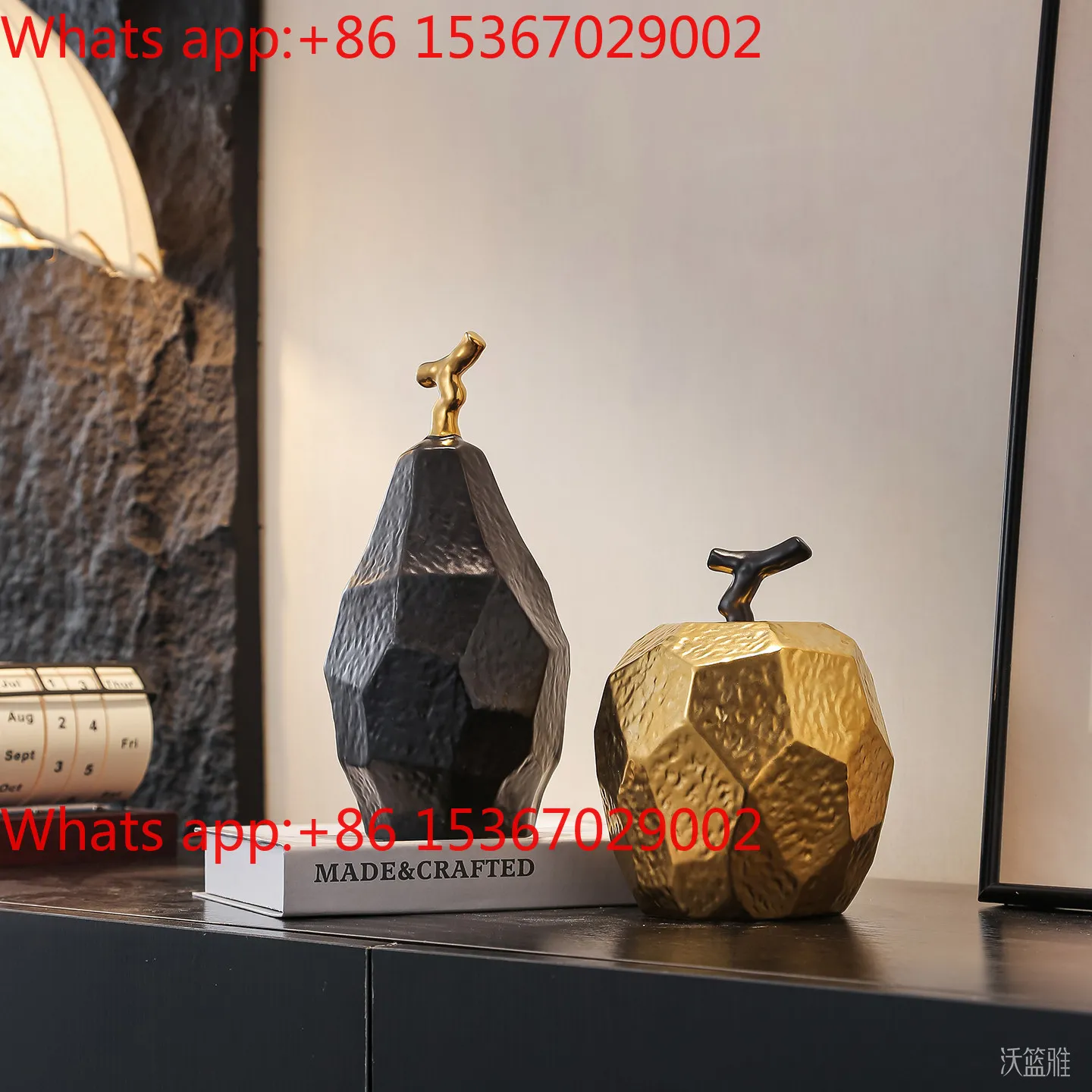 Light luxury wine cabinet ornaments, geometric pear home living room entrance, home decoration creative ornaments