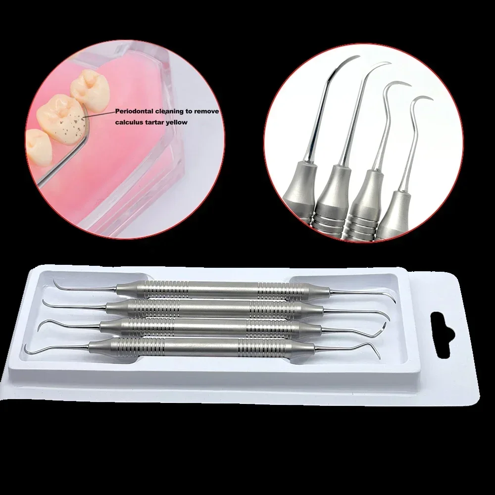 

4Pcs/set Dental Tooth Cleaning Scaler Dental Tooth Scaler Kit Dentistry Instrument Stainless Steel Oral Care Tools