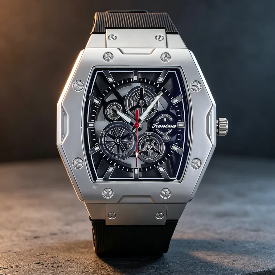 New Fashion Luxury Man Tonneau High Quality Silicone Watch Men Business Hollow Quartz Watches Students Sport Wrist Watches Gifts