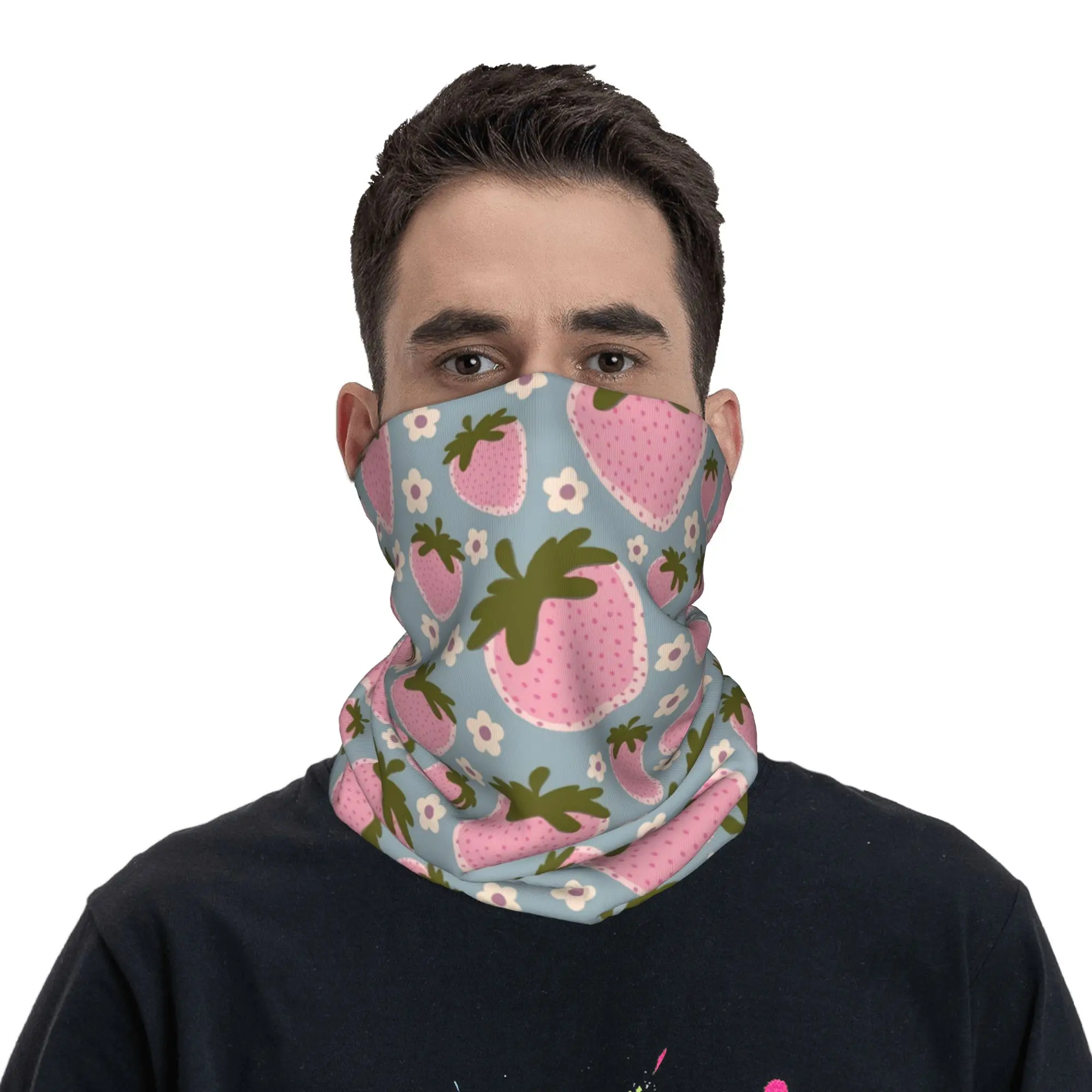 Strawberry Floral Fruit Summer Cute Pink Bandana Neck Cover Mask Scarf Multifunctional Face Mask Riding Unisex Adult All Season
