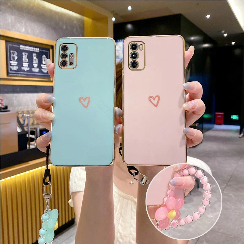 g 60 32 42 Love heart Flower Strap Case On For Motorola Moto G60 G84 G82 G83 G20 G10 G31 G54 G30 G13 G23 G32 G42 G62 G22 Cover