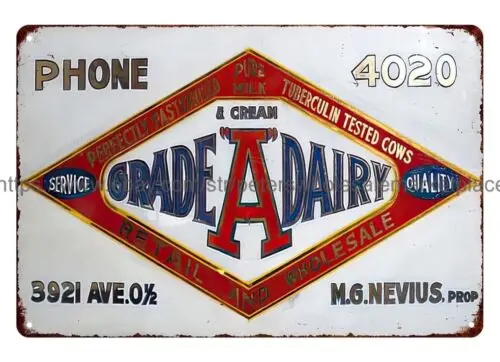 RPOG MG Nevius Grade A Dairy Pure Milk Galveston Texas metal tin sign