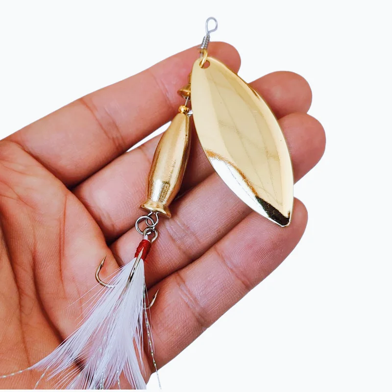 2 قطعة 9-37 جرام المعادن الشظية الدورية الترتر ملعقة إغراء سبينر الصيد الطعم الثابت مع ريشة خطاف ثلاثي الصيد سمك السلمون المرقط جثم بايك #2