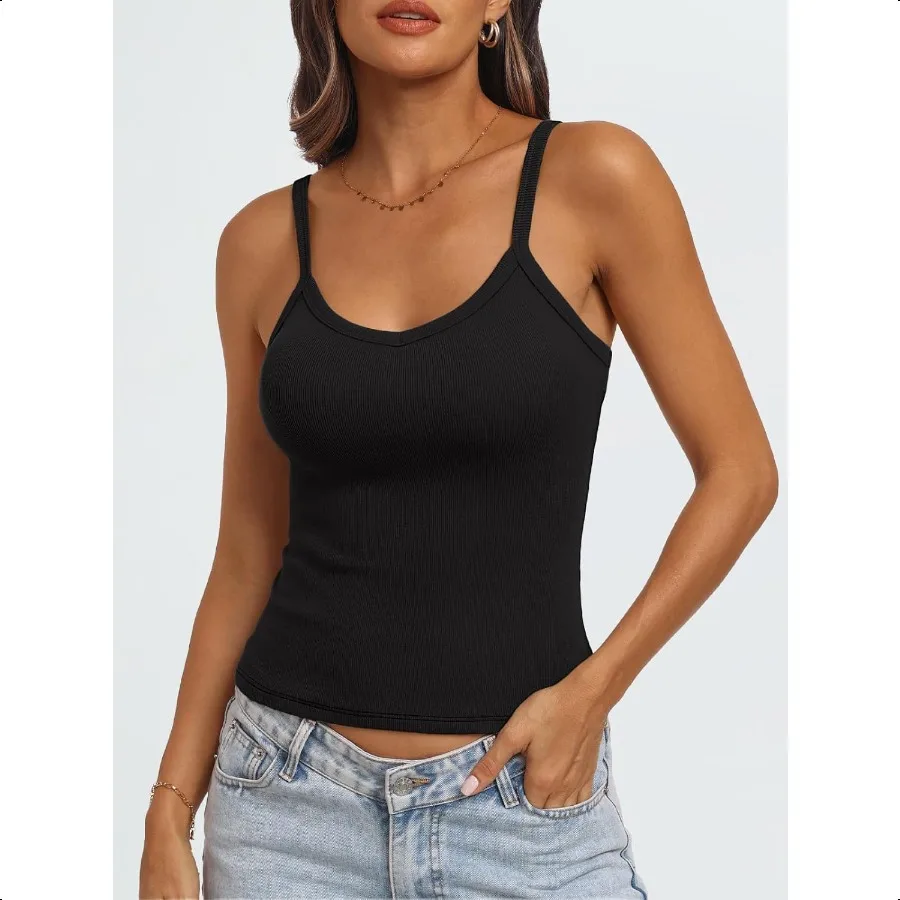 AUTOMET Crop Tank Top Vrouw Zomer V-hals Buis Geribbelde Tops Halter Spaghetti Cami Racerback Tees Dames