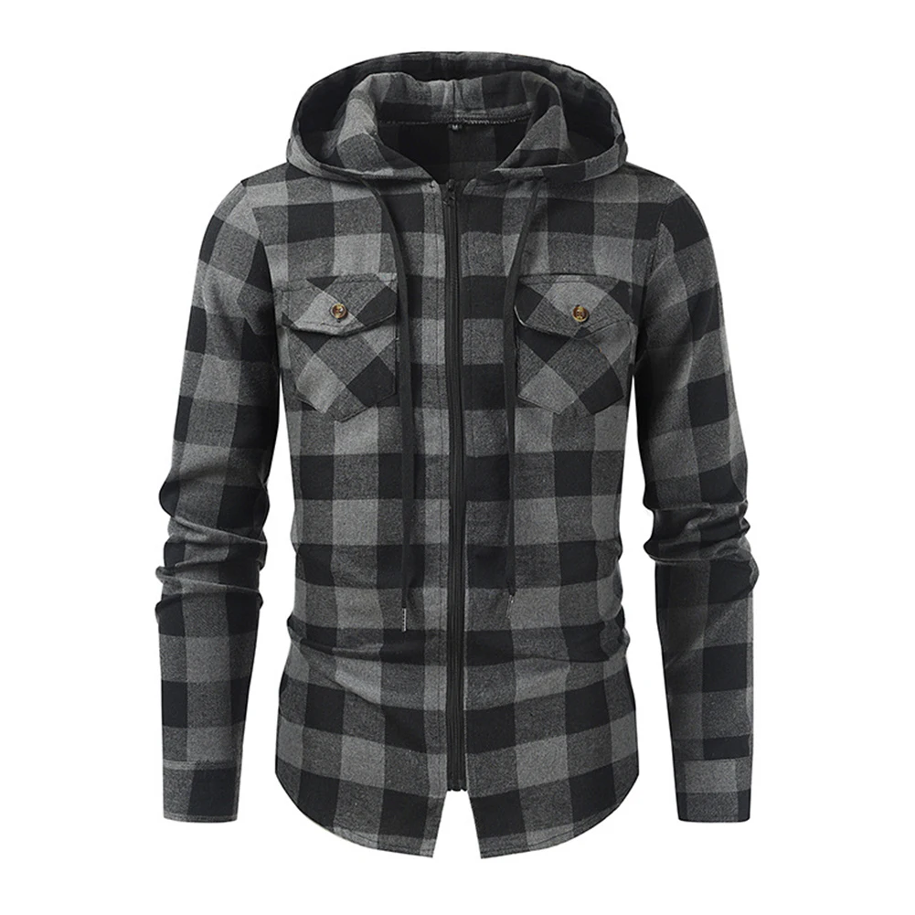 Mens Hooded Plaid Shirt  Padded Jacket for Work and Outdoor Activities  Vintage Style  Soft and Comfortable Fabric