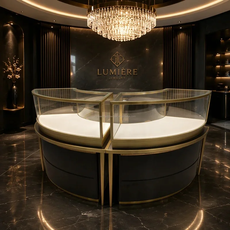 custom.Waterproof LED Glass Jewelry Showcase Rectangular Retail Display Cabinet Painted Mall Exhibit