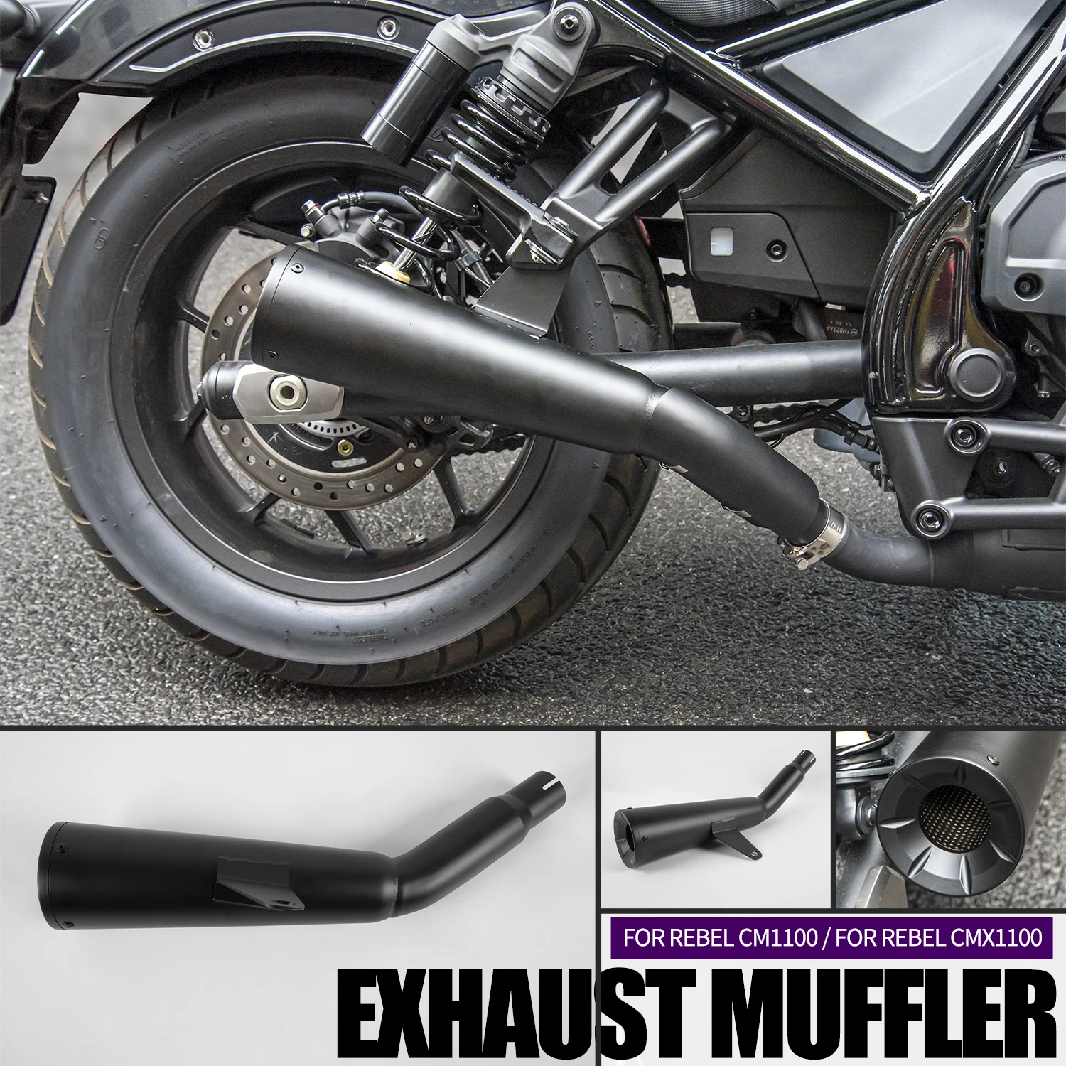 For Honda Rebel CM1100 CMX1100 CMX 1100 2021-2023 Motorcycle Accessories Exhaust Muffler Pipe Black Stainless Steel Long Type