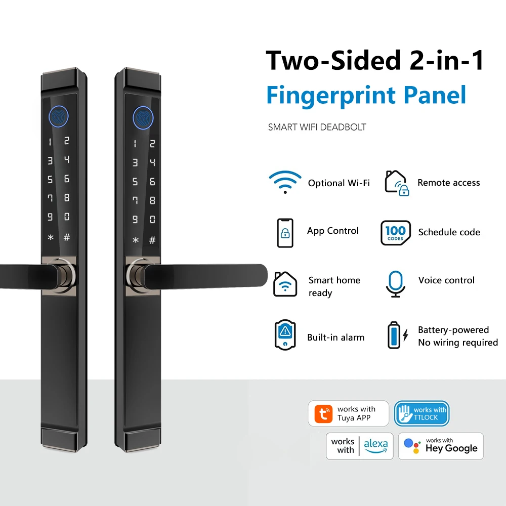 IP65 Tuya Smart Aluminum Alloy Sliding Door Lock Fingerprint Recognition Wi-Fi For Cloud Storage For Wood/Aluminum Doors
