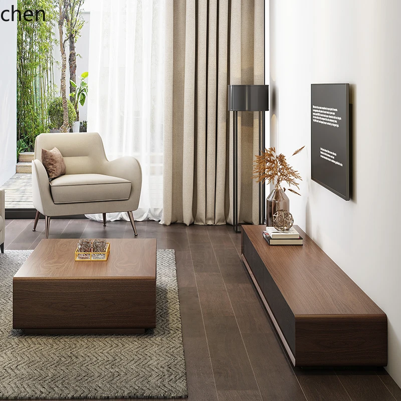 HT خزانة تلفزيون طاولة القهوة مزيج بسيط غرفة المعيشة خزانة تلفزيون الشمال خزانة أرضية الجوز