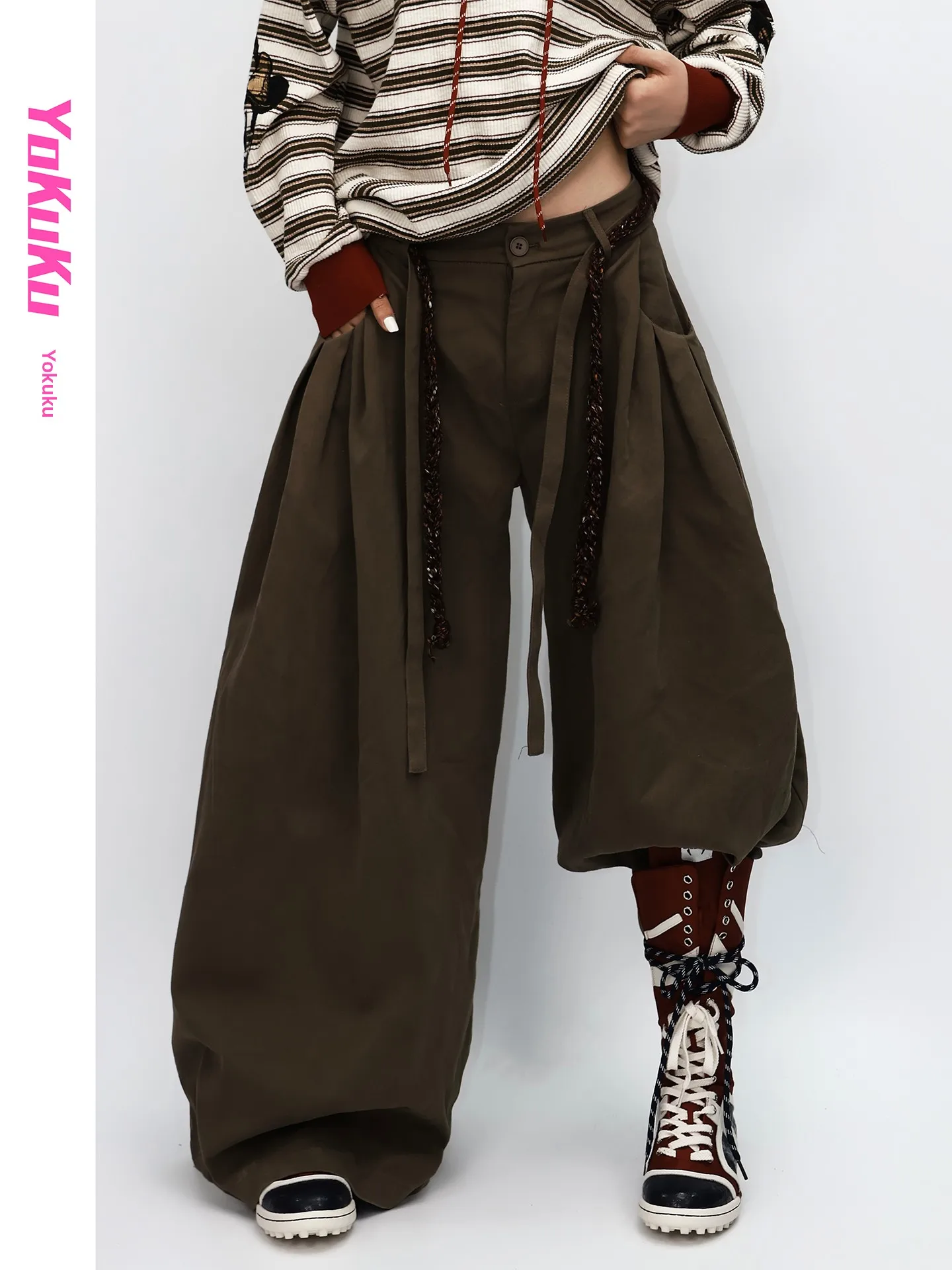 Warm Fleece Lined Casual Pants Women's Loose Slim Wide Leg Street Style Autumn Winter Fashion Trendy Green Wild Fairy Tale